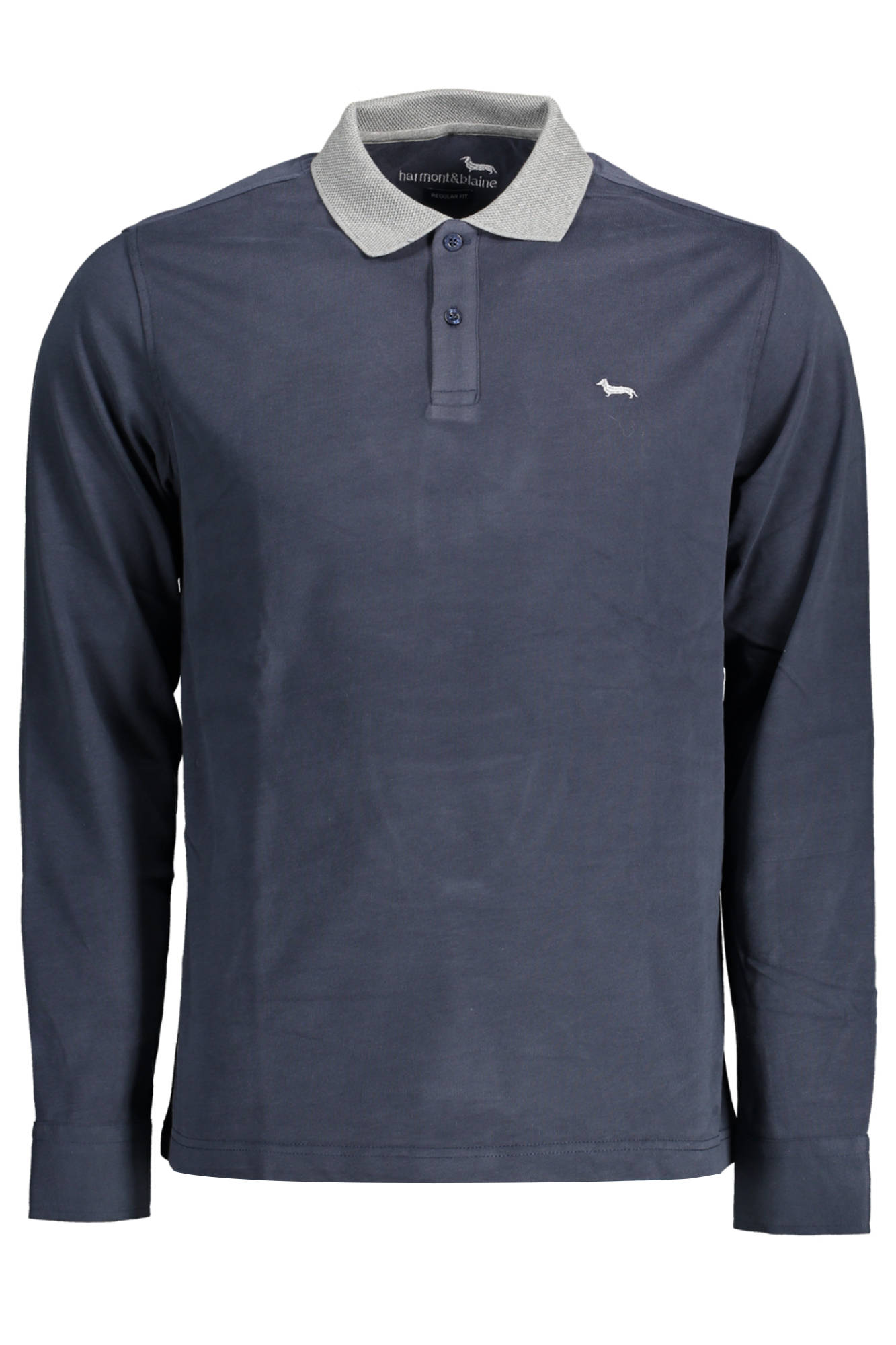 HARMONT & BLAINE MEN'S BLUE LONG SLEEVE POLO SHIRT